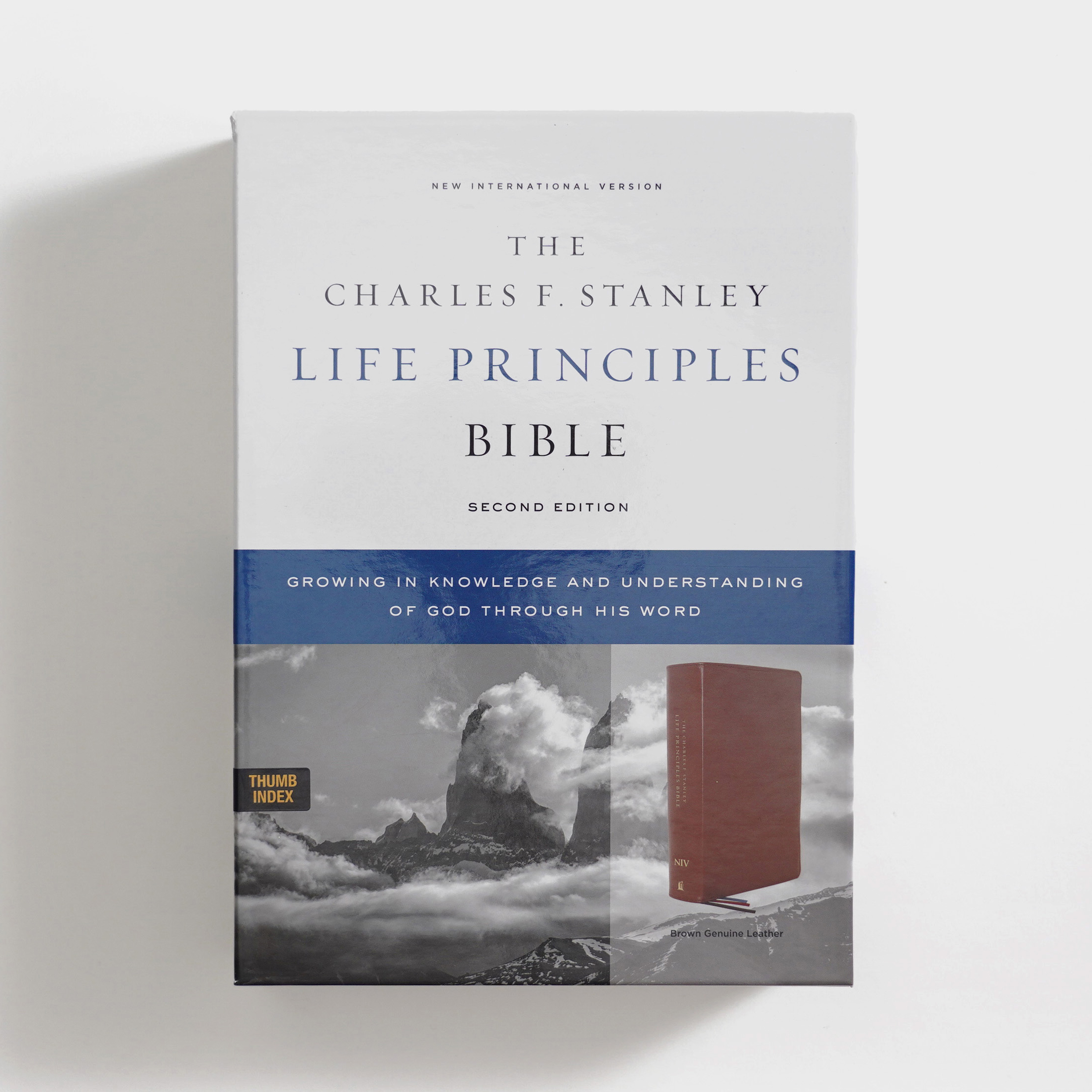 The Charles F. Stanley Life Principles Bible 2nd Edition, NIV - Genuine Brown Leather Indexed